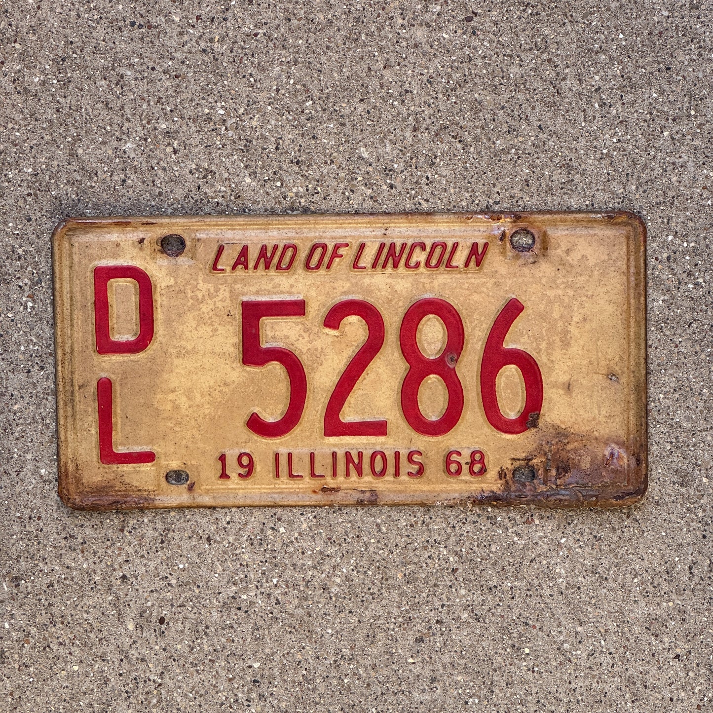 Photo of a 1968 Illinois Dealer License Plate Auto Tag 2 Vintage Garage 5286 with original patina