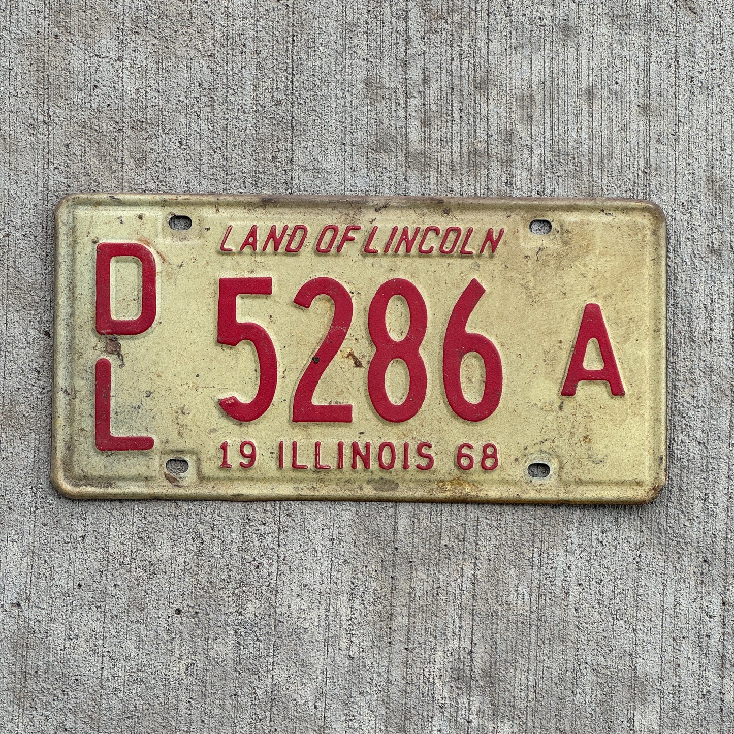 Photo of a 1968 Illinois Dealer License Plate Auto Tag 2 Vintage Garage 5286 A with original patina