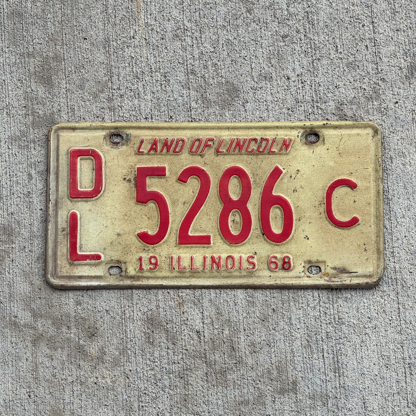 Photo of a 1968 Illinois Dealer License Plate Auto Tag 2 Vintage Garage 5286 C with original patina