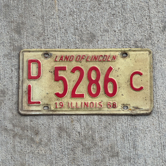Photo of a 1968 Illinois Dealer License Plate Auto Tag 2 Vintage Garage 5286 C with original patina