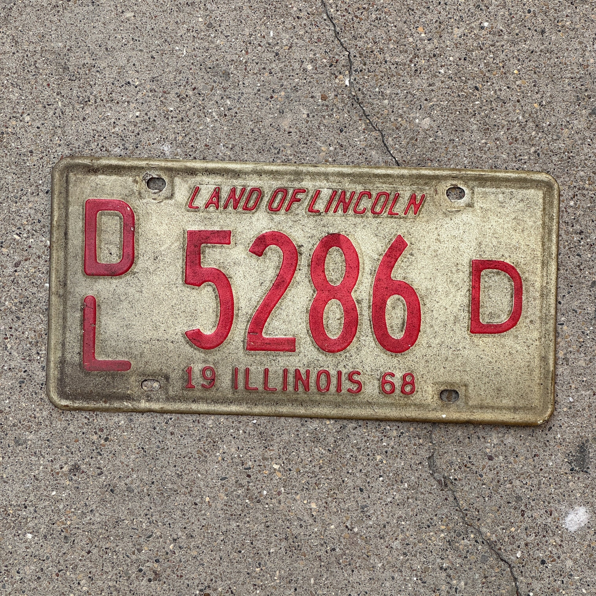 Photo of a 1968 Illinois Dealer License Plate Auto Tag 2 Vintage Garage 5286 D with original patina