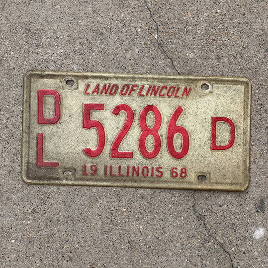 Photo of a 1968 Illinois Dealer License Plate Auto Tag 2 Vintage Garage 5286 D with original patina