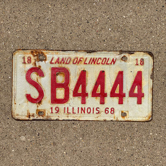 Photo of a 1968 Illinois License Plate Auto Tag 1 Garage Decor Repeat Repeating SB 4444