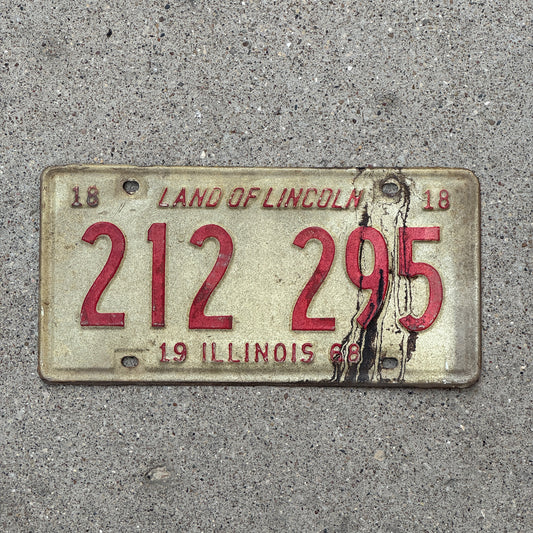 Photo of a 1968 Illinois License Plate Auto Tag 1 Vintage Garage 212 295 with original patina