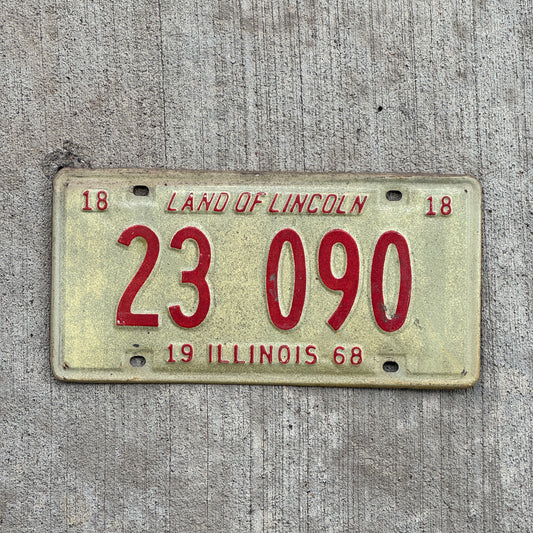 Photo of a 1968 Illinois License Plate Auto Tag 1 Vintage Garage 23 090 with original patina