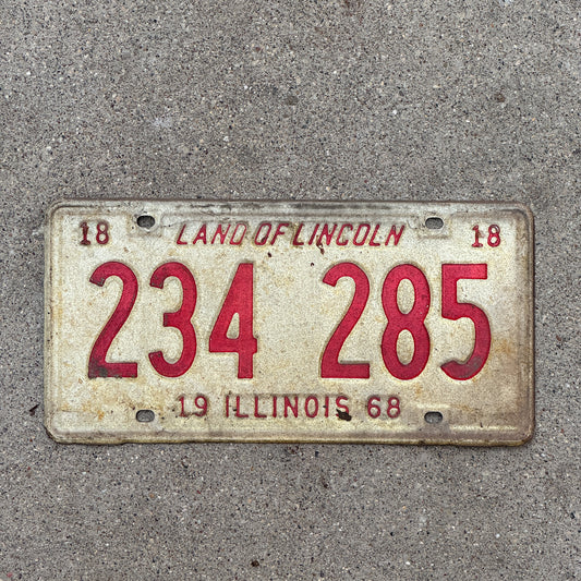 Photo of a 1968 Illinois License Plate Auto Tag 1 Vintage Garage 234 285 with original patina