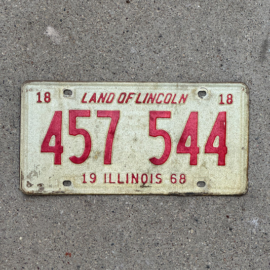 Photo of a 1968 Illinois License Plate Auto Tag 1 Vintage Garage 457 544 with original patina