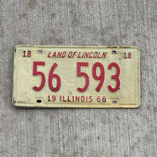 Photo of a 1968 Illinois License Plate Auto Tag 1 Vintage Garage 56 593 with original patina