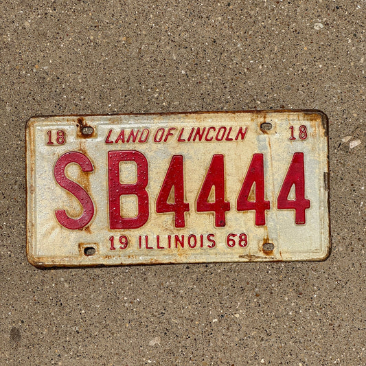 Photo of a 1968 Illinois License Plate Auto Tag 2 Garage Decor Repeat Repeating SB 4444