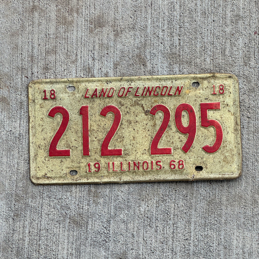 Photo of a 1968 Illinois License Plate Auto Tag 2 Vintage Garage 212 295 with original patina