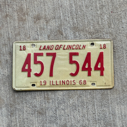 Photo of a 1968 Illinois License Plate Auto Tag 2 Vintage Garage 457 544 with original patina