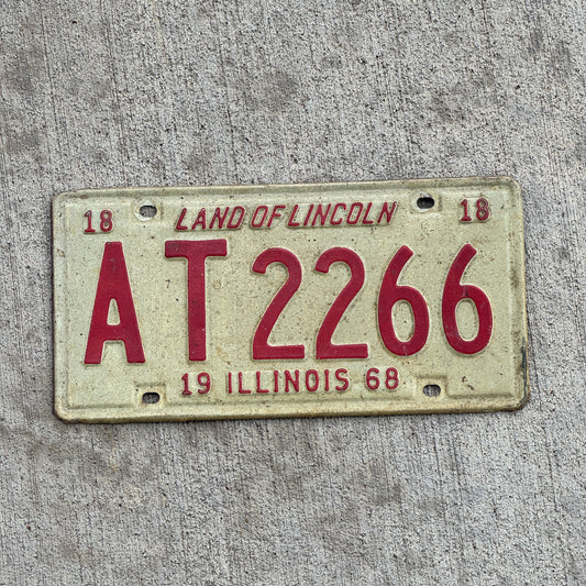 Photo of a 1968 Illinois License Plate Auto Tag 2 Vintage Garage AT 2266 with original patina