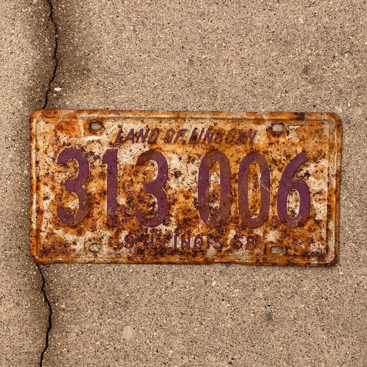 Photo of a 1968 Illinois License Plate Auto Tag Garage Decor Vintage 313 006 with original patina