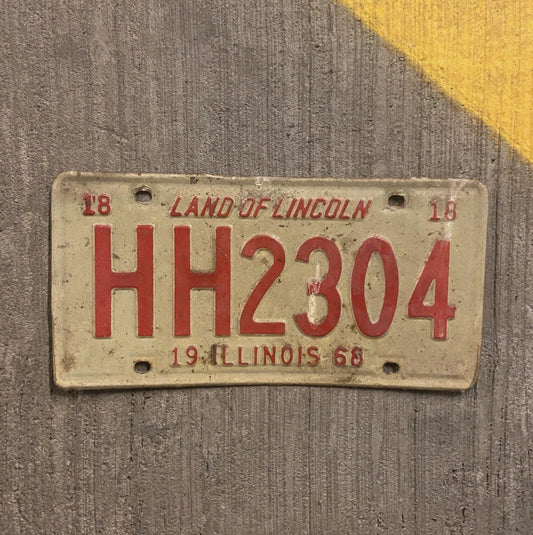 Photo of a 1968 Illinois License Plate Auto Tag Garage Decor Vintage HH 2304