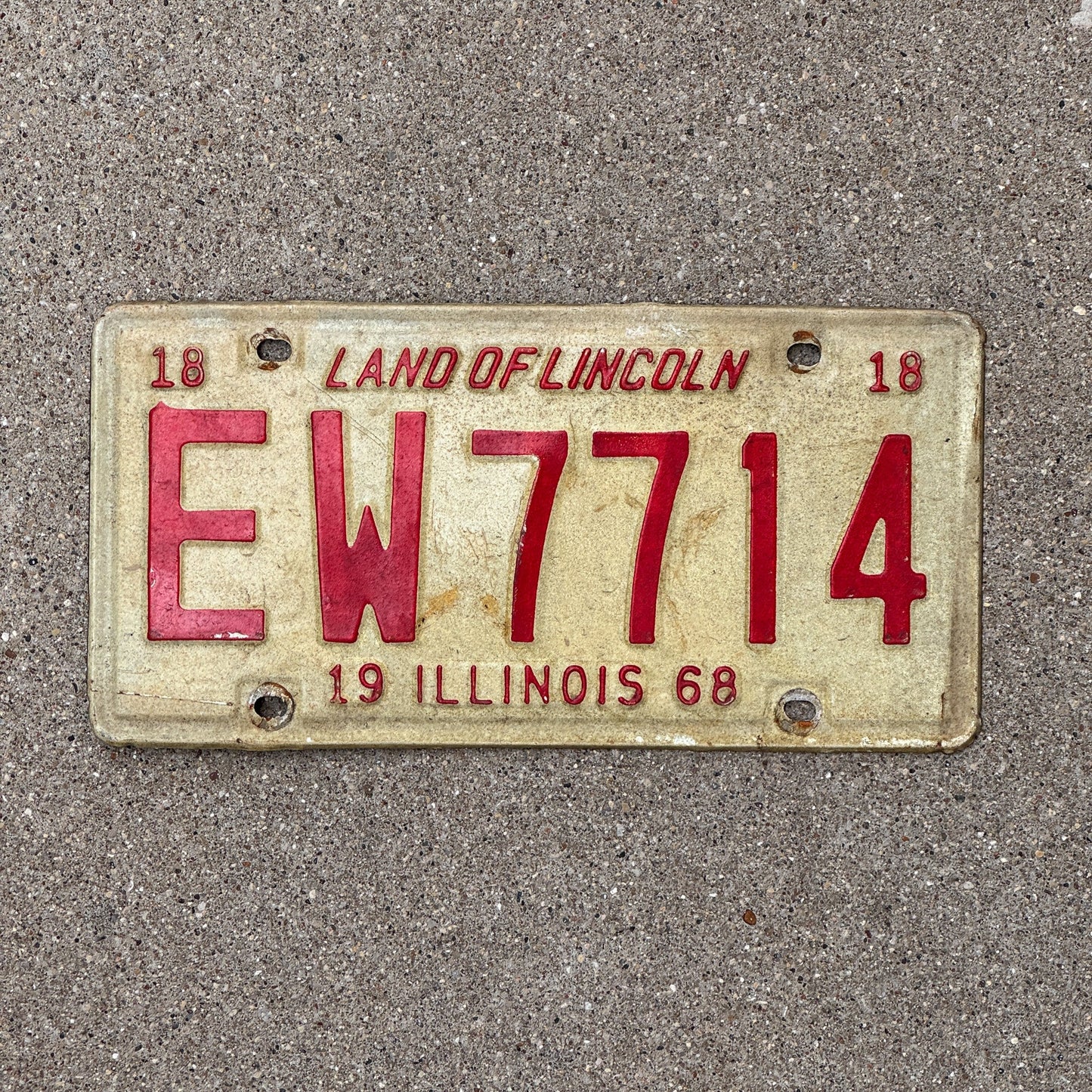 Photo of a 1968 Illinois License Plate Auto Tag Garage Decor Vintage Lincoln EW 7714