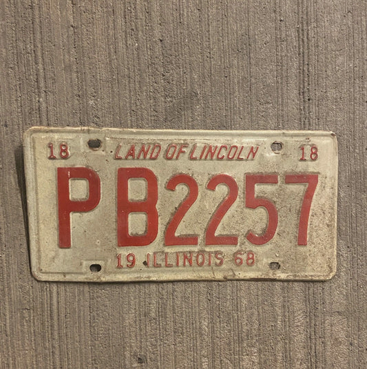 Photo of a 1968 Illinois License Plate Auto Tag Garage Decor Vintage PB 2257