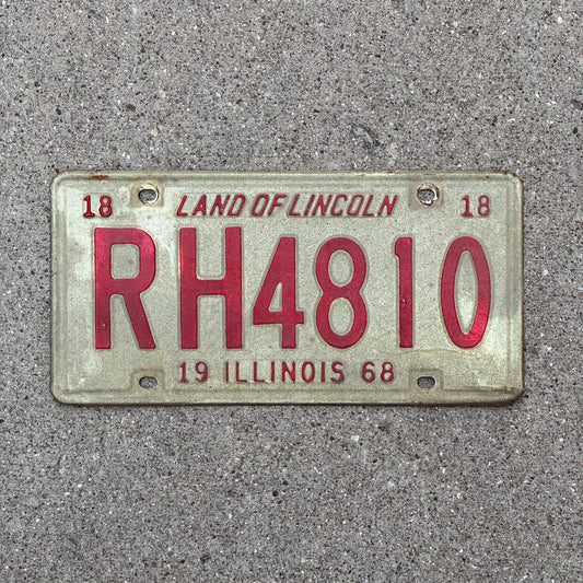 Photo of a 1968 Illinois License Plate Auto Tag Garage Decor Vintage RH 4810 with original patina