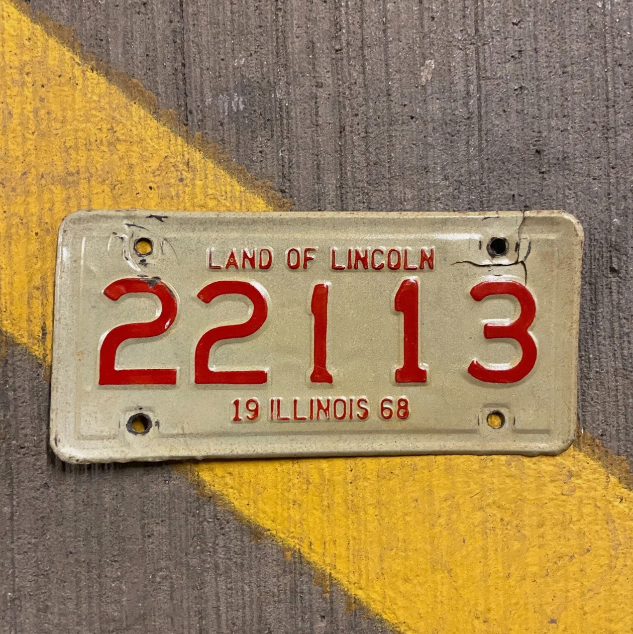 Photo of a 1968 Illinois Motorcycle License Plate Auto Tag Garage Decor Vintage 22113 with original patina