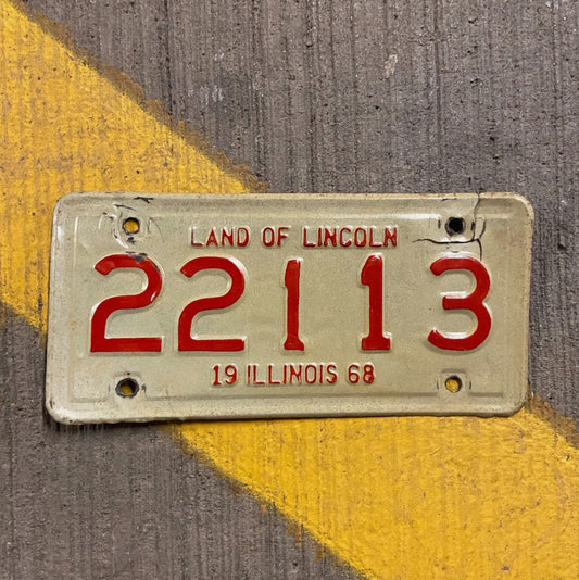 Photo of a 1968 Illinois Motorcycle License Plate Auto Tag Garage Decor Vintage 22113 with original patina