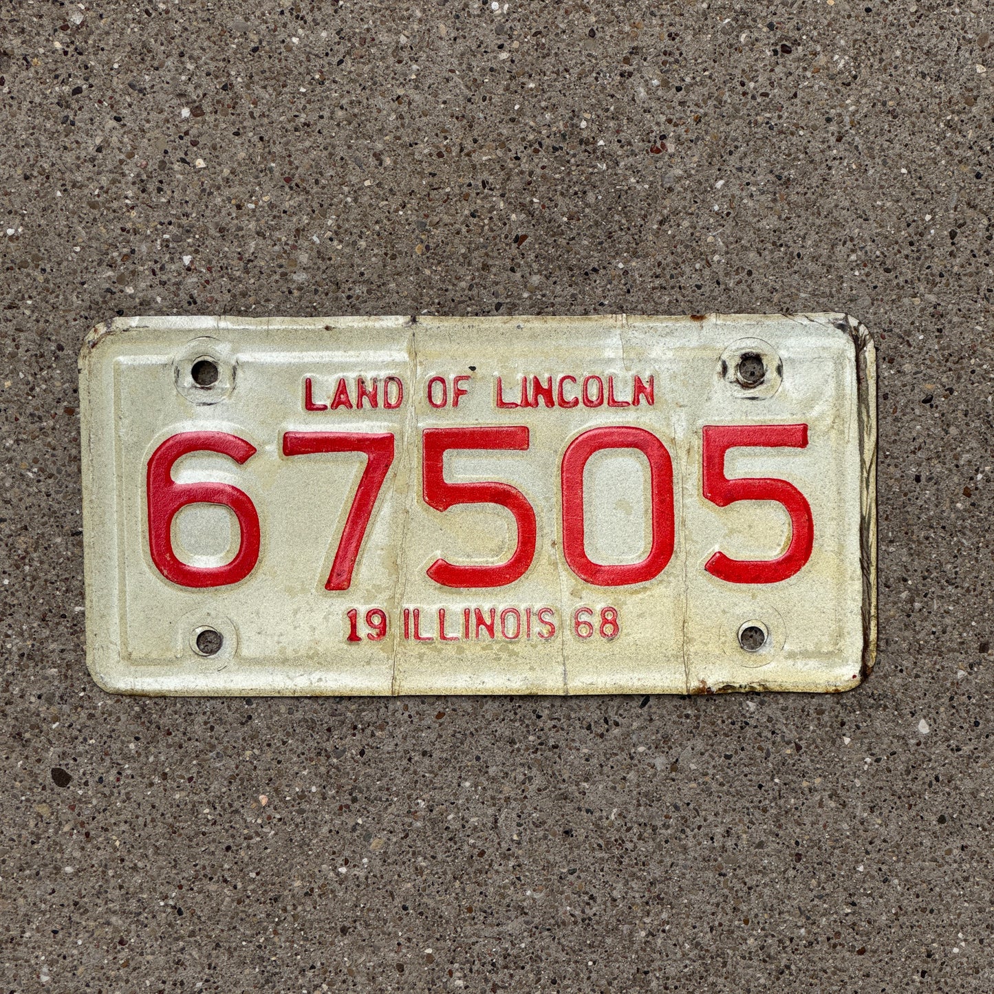 1968 Illinois Motorcycle License Plate Auto Tag 67505