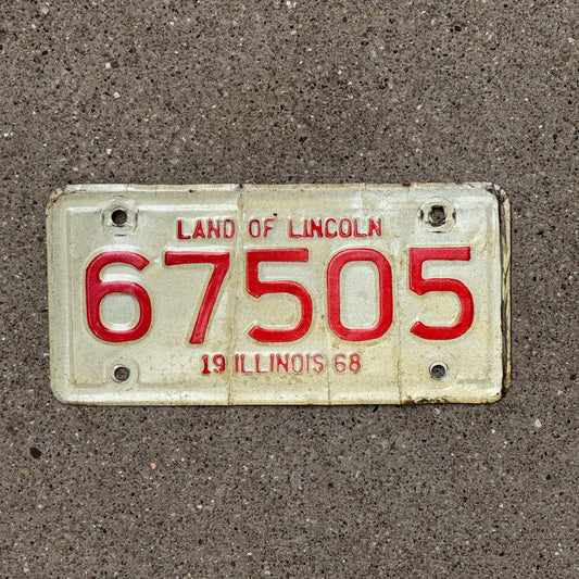 1968 Illinois Motorcycle License Plate Auto Tag 67505