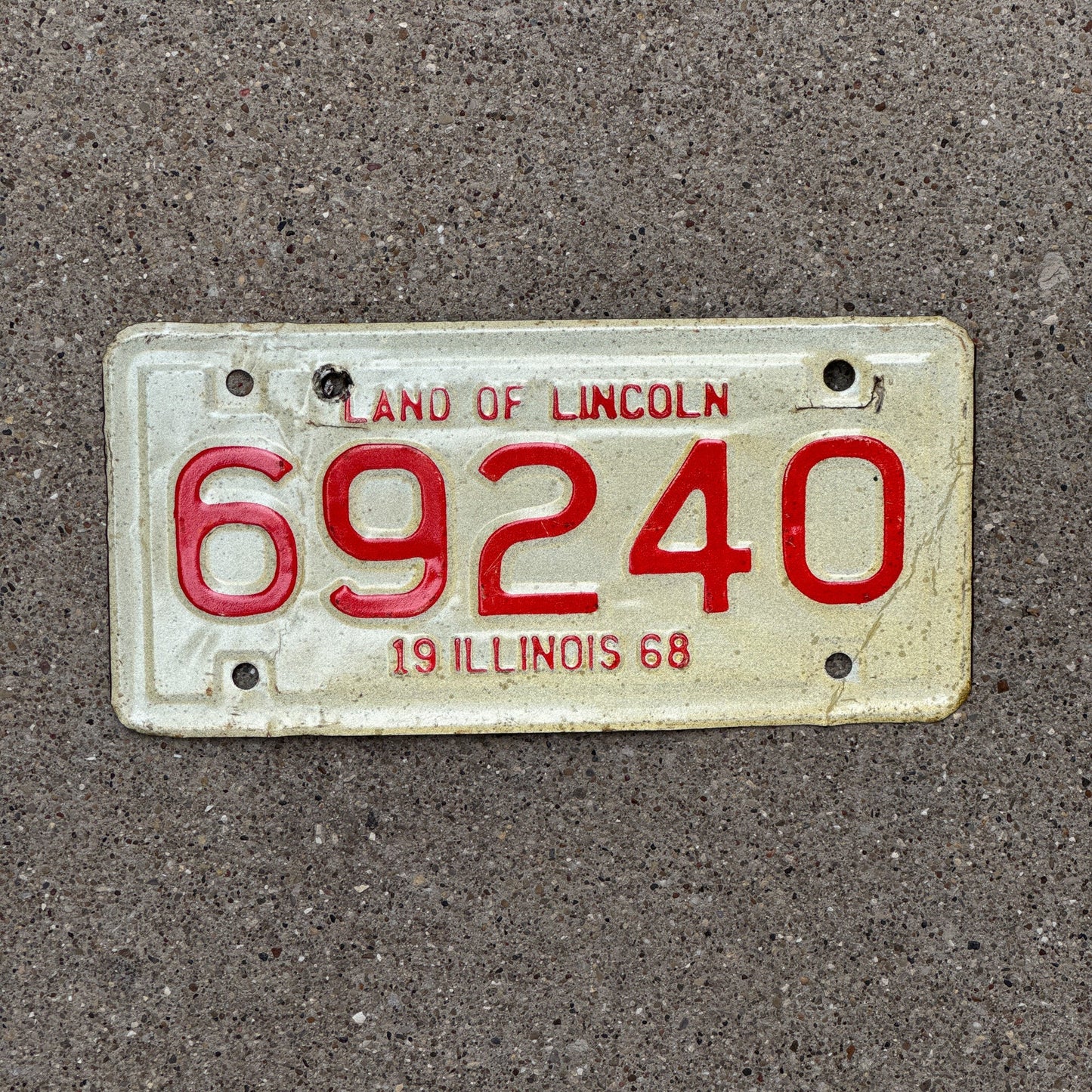 Photo of a 1968 Illinois Motorcycle License Plate Auto Tag Garage Decor Vintage 69240