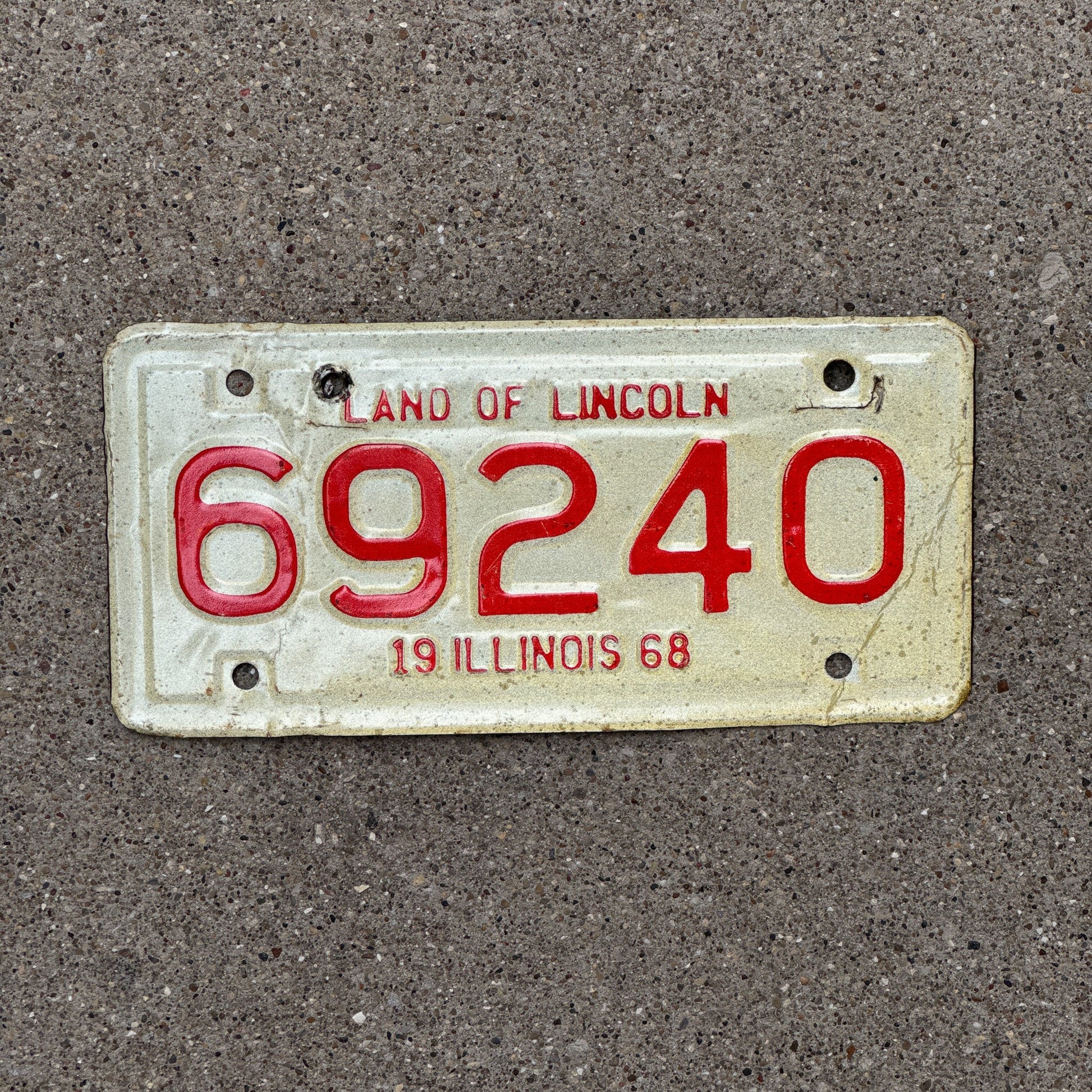 Photo of a 1968 Illinois Motorcycle License Plate Auto Tag Garage Decor Vintage 69240