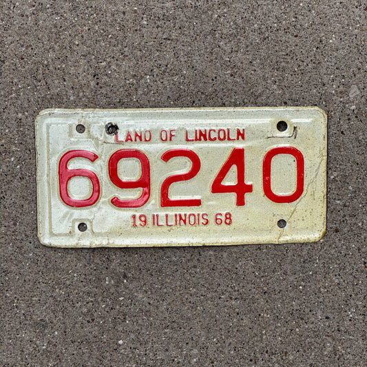 Photo of a 1968 Illinois Motorcycle License Plate Auto Tag Garage Decor Vintage 69240