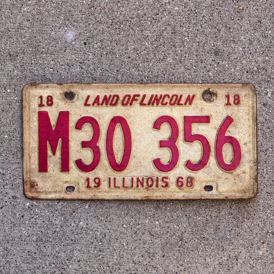 Photo of a 1968 Illinois Municipal License Plate Auto Tag 1 Vintage Garage M 30 356 with original patina