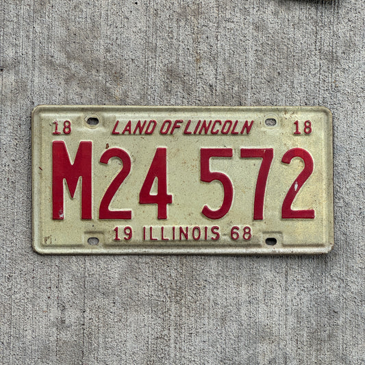 Photo of a 1968 Illinois Municipal License Plate Auto Tag 2 Vintage Garage M 24 572 with original patina