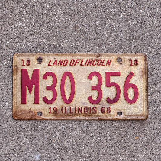 Photo of a 1968 Illinois Municipal License Plate Auto Tag 2 Vintage Garage M 30 356 with original patina