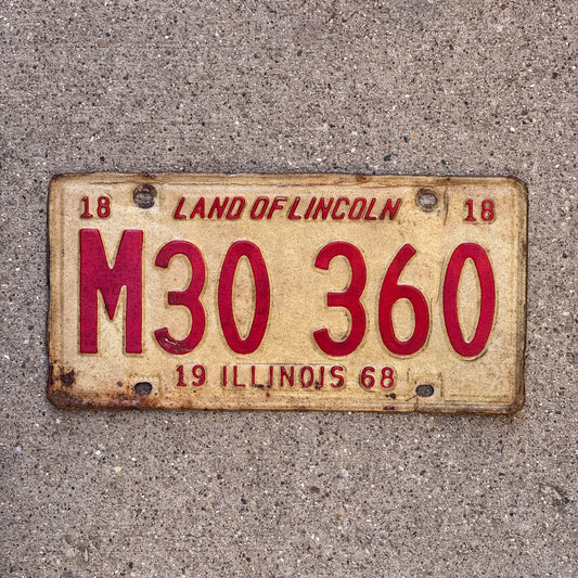 Photo of a 1968 Illinois Municipal License Plate Auto Tag 2 Vintage Garage M 30 360 with original patina