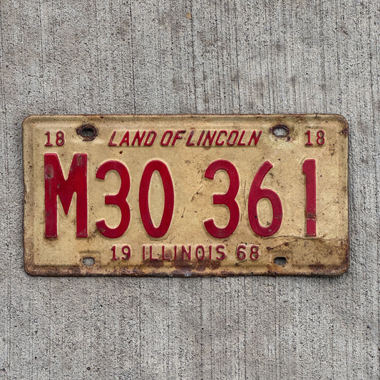 Photo of a 1968 Illinois Municipal License Plate Auto Tag 2 Vintage Garage M 30 361 with original patina