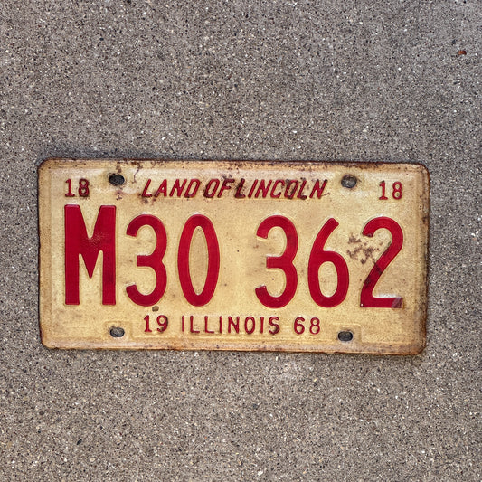 Photo of a 1968 Illinois Municipal License Plate Auto Tag 2 Vintage Garage M 30 362 with original patina