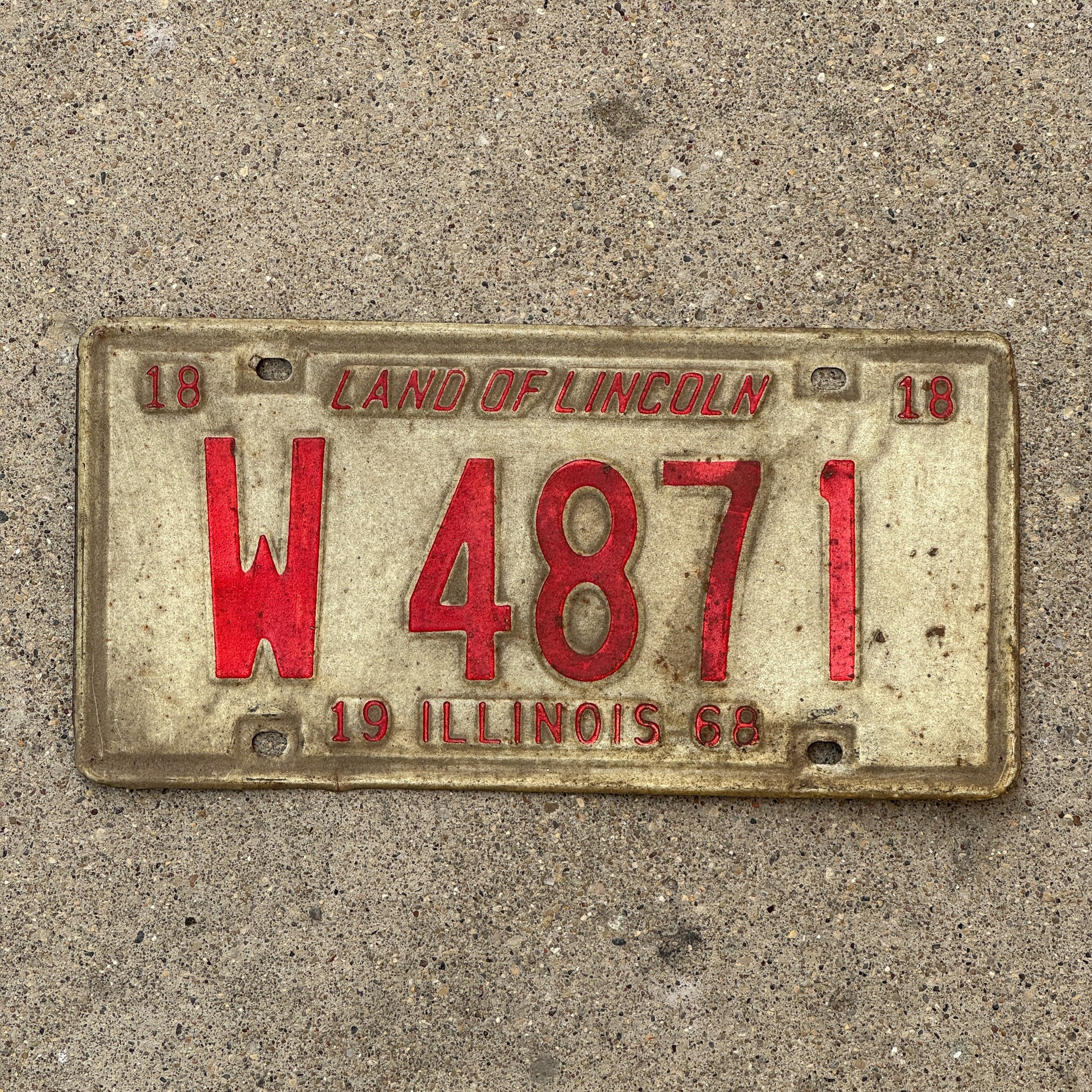Photo of a 1968 Illinois Trailer License Plate Auto Tag 2 Vintage Garage W 4871 with original patina