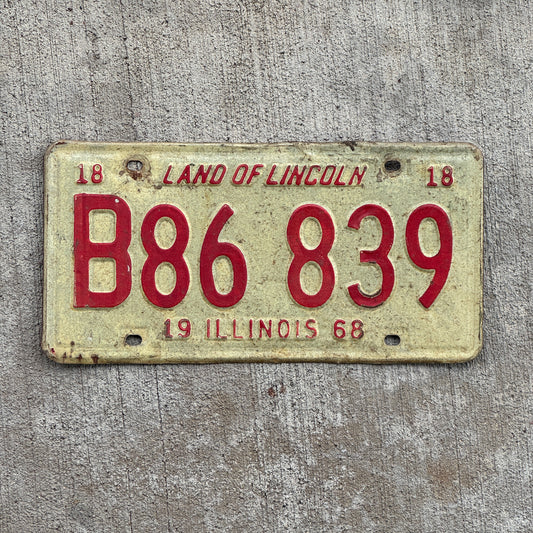 Photo of a 1968 Illinois Truck License Plate Auto Tag 1 Vintage Garage B 86 839 with original patina
