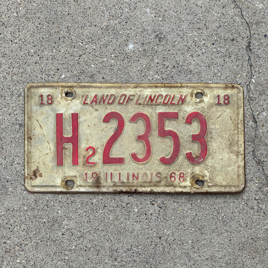 Photo of a 1968 Illinois Truck License Plate Auto Tag 1 Vintage Garage H2 2353 with original patina