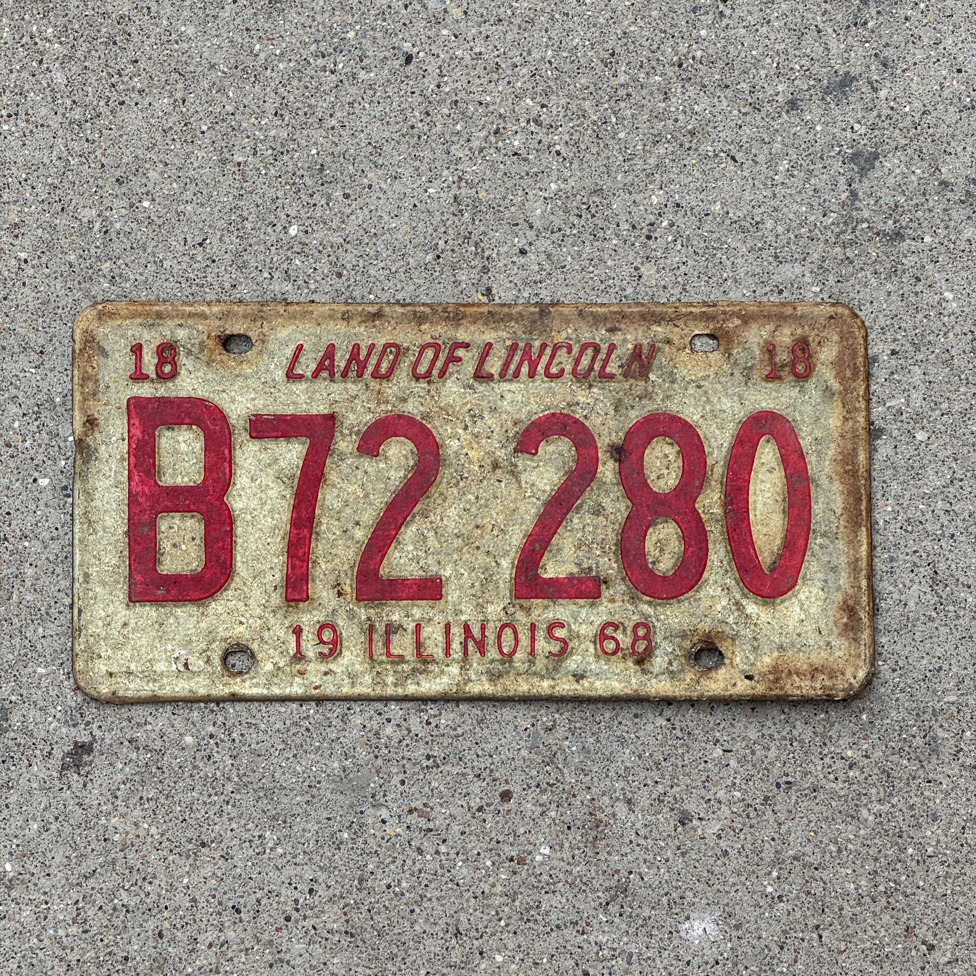 Photo of a 1968 Illinois Truck License Plate Auto Tag Garage Decor Vintage B 72 280 with original patina