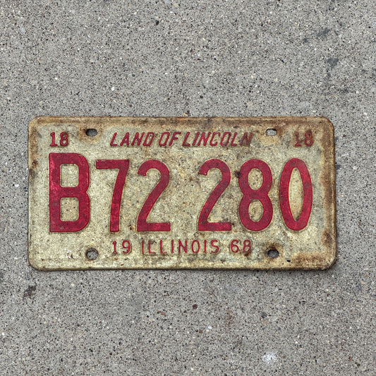 Photo of a 1968 Illinois Truck License Plate Auto Tag Garage Decor Vintage B 72 280 with original patina