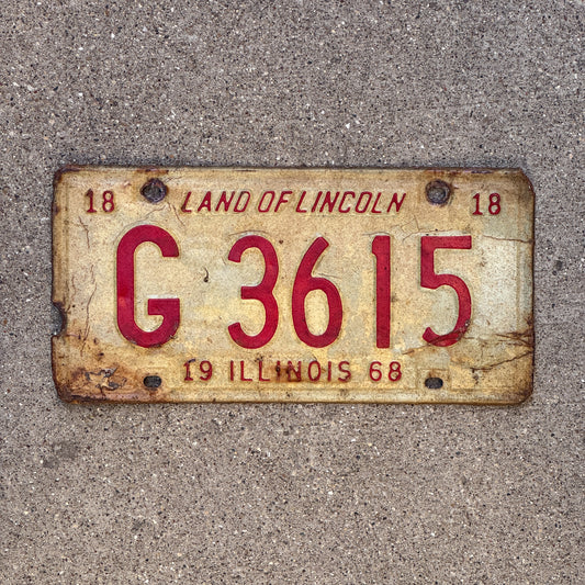 Photo of a 1968 Illinois Truck License Plate Auto Tag Garage Decor Vintage G 3615 with original patina