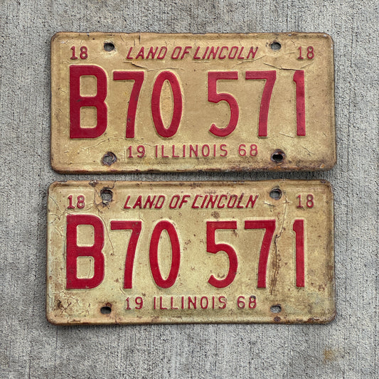 Photo of a 1968 Illinois Truck License Plate Pair Auto Tag Garage Decor Vintage B 70 571 with original patina