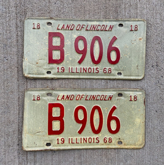 Photo of a 1968 Illinois Truck License Plate Pair Auto Tag Garage Decor Vintage B 906 with original patina