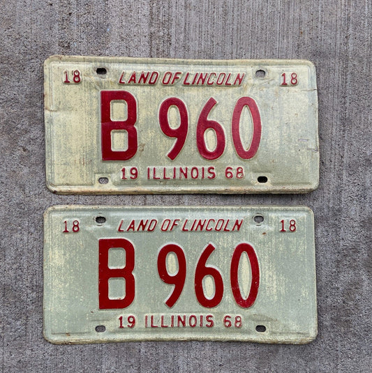 Photo of a 1968 Illinois Truck License Plate Pair Auto Tag Garage Decor Vintage B 960 with original patina