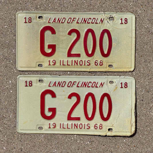 Photo of a 1968 Illinois Truck License Plate Pair Auto Tag Garage Decor Vintage Nice Number G 200 with original patina