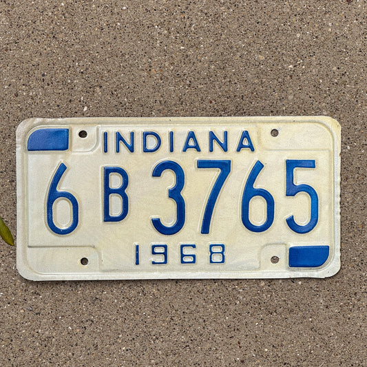 Photo of a 1968 Indiana License Plate Auto Tag Garage Decor Vintage 6 B 3765 with original patina