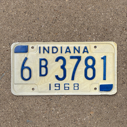 Photo of a 1968 Indiana License Plate Auto Tag Garage Decor Vintage 6 B 3781 with original patina