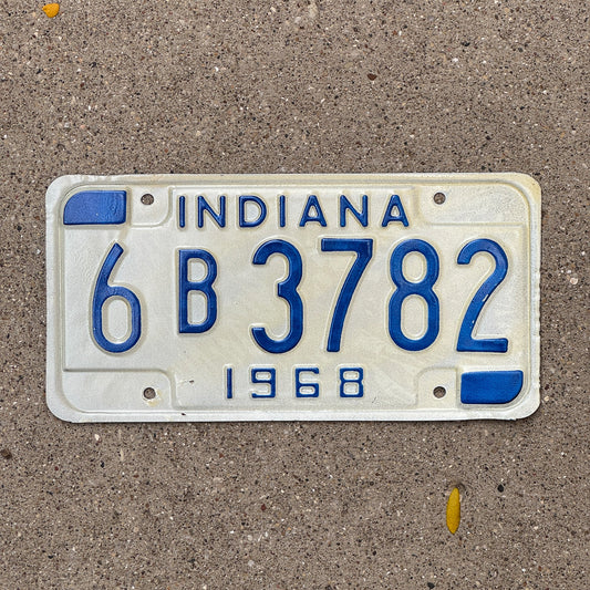 Photo of a 1968 Indiana License Plate Auto Tag Garage Decor Vintage 6 B 3782 with original patina