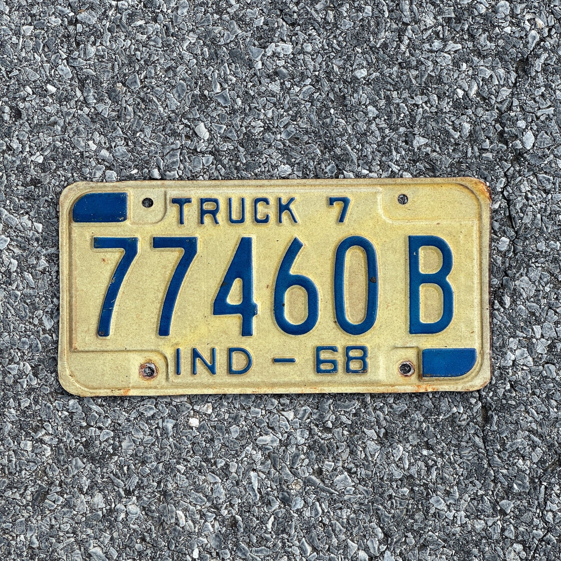 Photo of a 1968 Indiana Truck License Plate Auto Tag Garage Decor Vintage 77460B