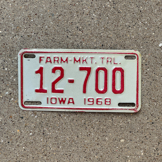 Photo of a 1968 Iowa Farm Trailer License Plate Auto Tag Garage Decor Vintage 12 700