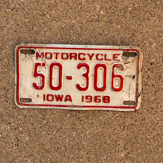 Photo of a 1968 Iowa Motorcycle License Plate Auto Tag Garage Decor Vintage 50 306